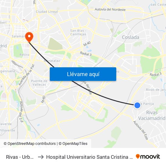 Rivas - Urbanizaciones to Hospital Universitario Santa Cristina (Hospital Univ. Santa Cristina) map