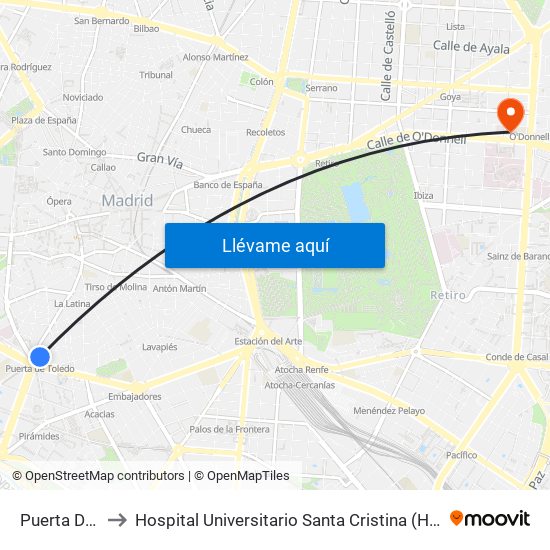 Puerta De Toledo to Hospital Universitario Santa Cristina (Hospital Univ. Santa Cristina) map