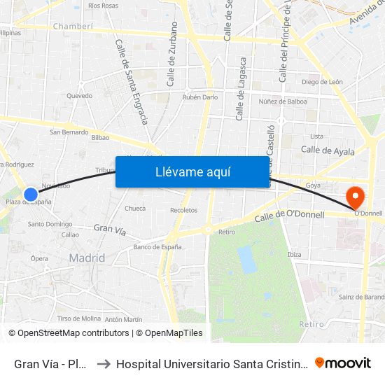Gran Vía - Plaza De España to Hospital Universitario Santa Cristina (Hospital Univ. Santa Cristina) map