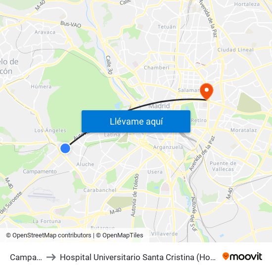 Campamento to Hospital Universitario Santa Cristina (Hospital Univ. Santa Cristina) map