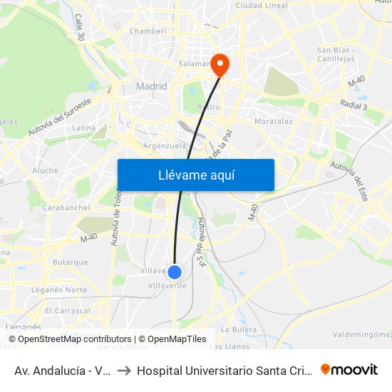 Av. Andalucía - Villaverde Bajo Cruce to Hospital Universitario Santa Cristina (Hospital Univ. Santa Cristina) map