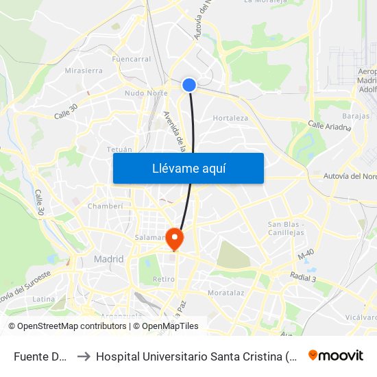 Fuente De La Mora to Hospital Universitario Santa Cristina (Hospital Univ. Santa Cristina) map