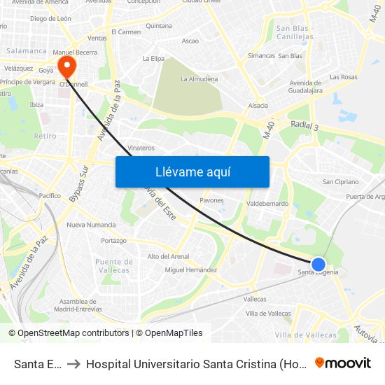 Santa Eugenia to Hospital Universitario Santa Cristina (Hospital Univ. Santa Cristina) map