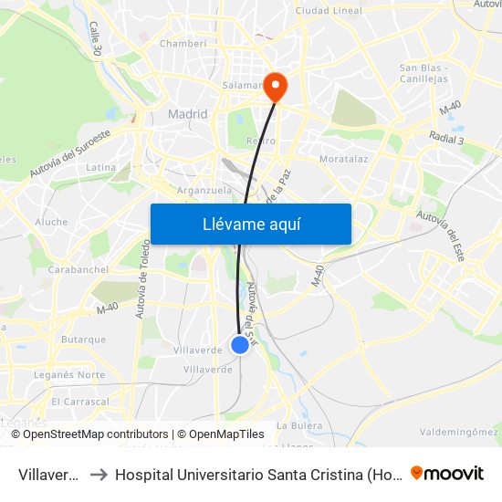 Villaverde Bajo to Hospital Universitario Santa Cristina (Hospital Univ. Santa Cristina) map