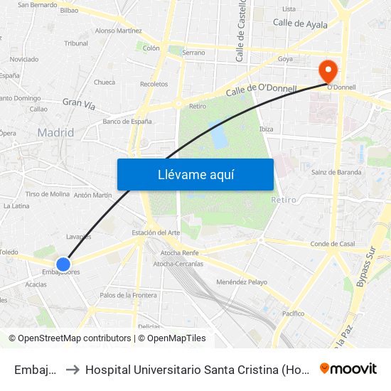 Embajadores to Hospital Universitario Santa Cristina (Hospital Univ. Santa Cristina) map