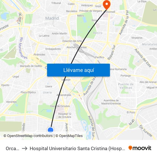 Orcasitas to Hospital Universitario Santa Cristina (Hospital Univ. Santa Cristina) map