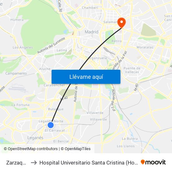 Zarzaquemada to Hospital Universitario Santa Cristina (Hospital Univ. Santa Cristina) map
