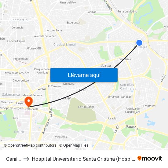 Canillejas to Hospital Universitario Santa Cristina (Hospital Univ. Santa Cristina) map