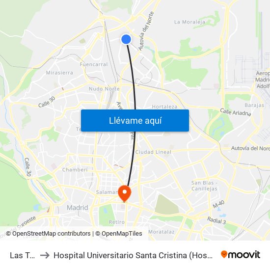 Las Tablas to Hospital Universitario Santa Cristina (Hospital Univ. Santa Cristina) map