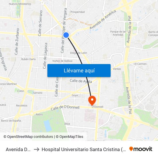 Avenida De América to Hospital Universitario Santa Cristina (Hospital Univ. Santa Cristina) map