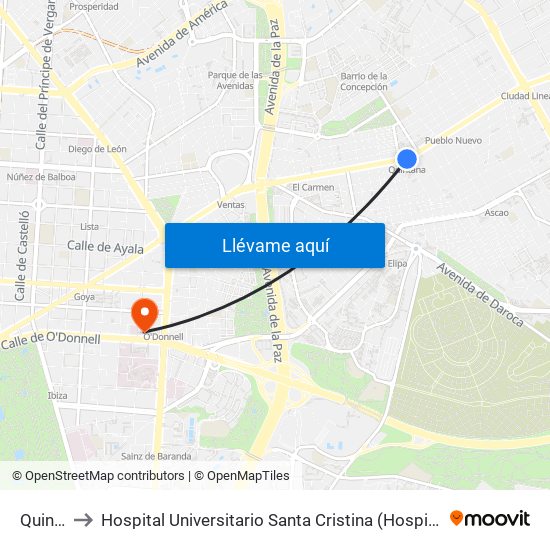 Quintana to Hospital Universitario Santa Cristina (Hospital Univ. Santa Cristina) map