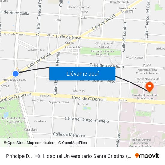 Príncipe De Vergara to Hospital Universitario Santa Cristina (Hospital Univ. Santa Cristina) map