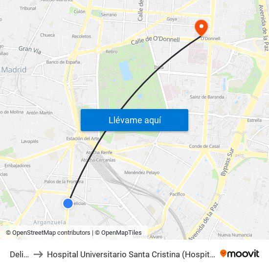 Delicias to Hospital Universitario Santa Cristina (Hospital Univ. Santa Cristina) map