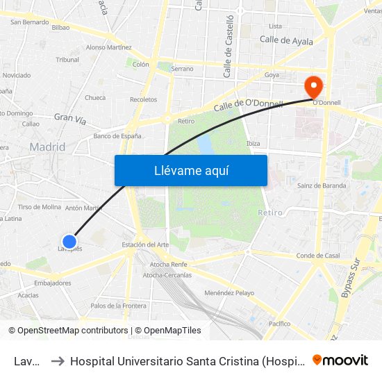 Lavapiés to Hospital Universitario Santa Cristina (Hospital Univ. Santa Cristina) map