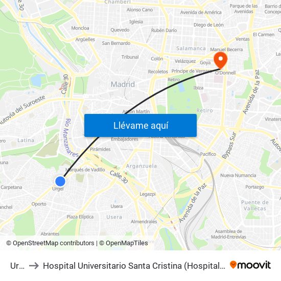 Urgel to Hospital Universitario Santa Cristina (Hospital Univ. Santa Cristina) map