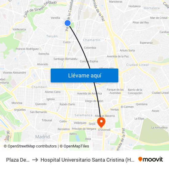 Plaza De Castilla to Hospital Universitario Santa Cristina (Hospital Univ. Santa Cristina) map
