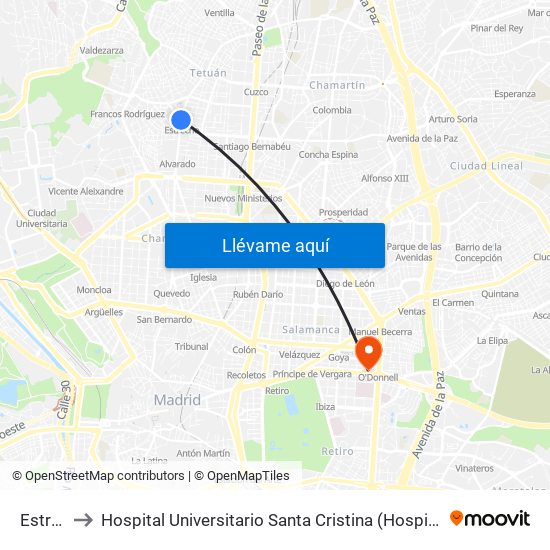 Estrecho to Hospital Universitario Santa Cristina (Hospital Univ. Santa Cristina) map