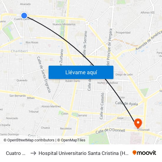 Cuatro Caminos to Hospital Universitario Santa Cristina (Hospital Univ. Santa Cristina) map