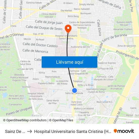 Sainz De Baranda to Hospital Universitario Santa Cristina (Hospital Univ. Santa Cristina) map