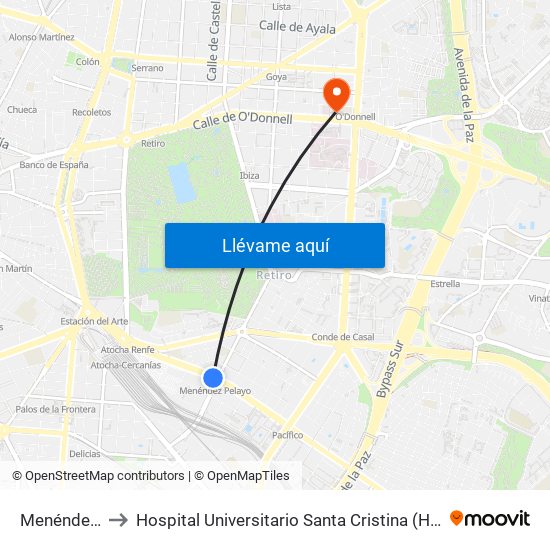 Menéndez Pelayo to Hospital Universitario Santa Cristina (Hospital Univ. Santa Cristina) map