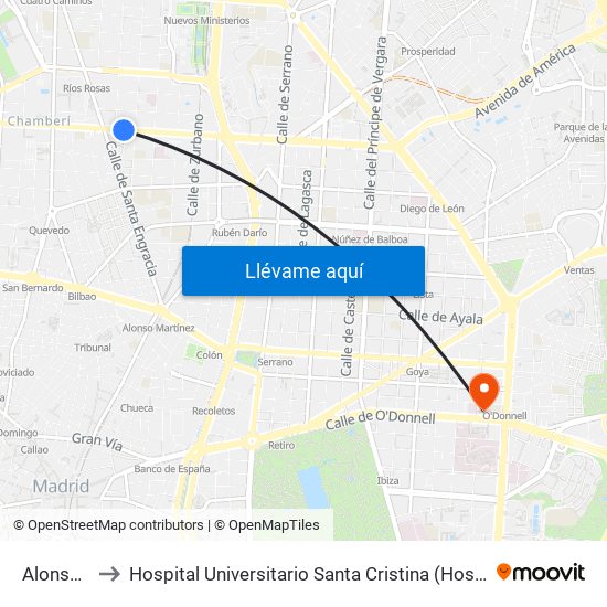 Alonso Cano to Hospital Universitario Santa Cristina (Hospital Univ. Santa Cristina) map