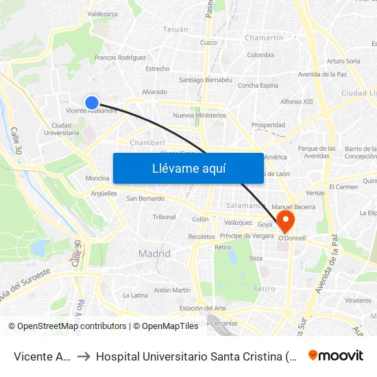 Vicente Aleixandre to Hospital Universitario Santa Cristina (Hospital Univ. Santa Cristina) map