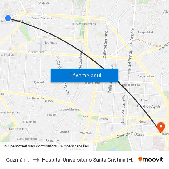 Guzmán El Bueno to Hospital Universitario Santa Cristina (Hospital Univ. Santa Cristina) map