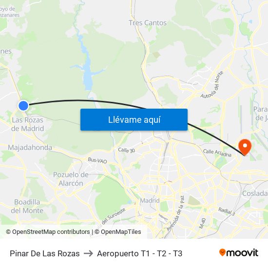 Pinar De Las Rozas to Aeropuerto T1 - T2 - T3 map
