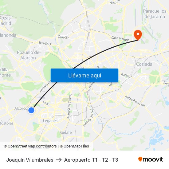 Joaquín Vilumbrales to Aeropuerto T1 - T2 - T3 map