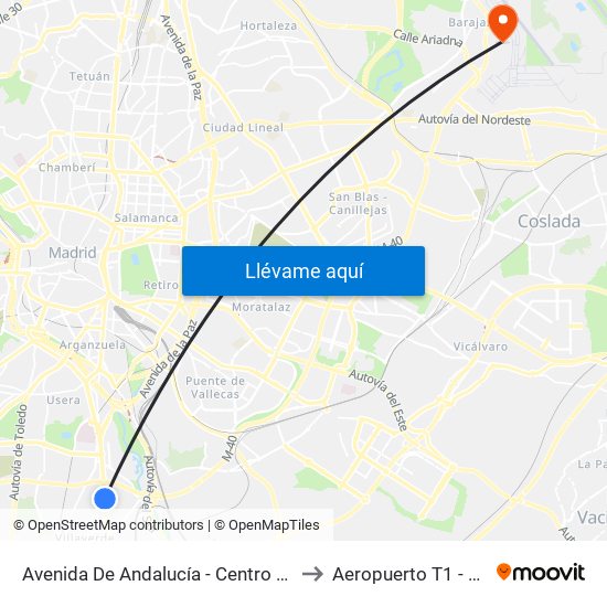 Avenida De Andalucía - Centro Comercial to Aeropuerto T1 - T2 - T3 map