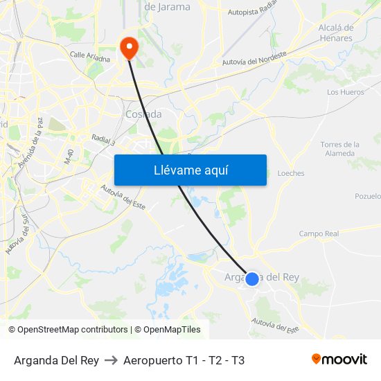 Arganda Del Rey to Aeropuerto T1 - T2 - T3 map