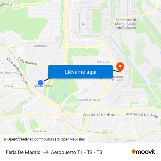 Feria De Madrid to Aeropuerto T1 - T2 - T3 map