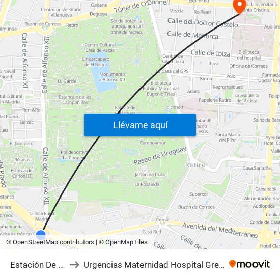 Estación De Atocha to Urgencias Maternidad Hospital Gregorio Marañón map