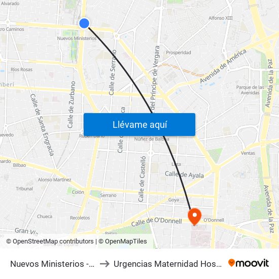 Nuevos Ministerios - Centro Comercial to Urgencias Maternidad Hospital Gregorio Marañón map