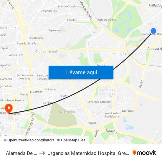 Alameda De Osuna to Urgencias Maternidad Hospital Gregorio Marañón map