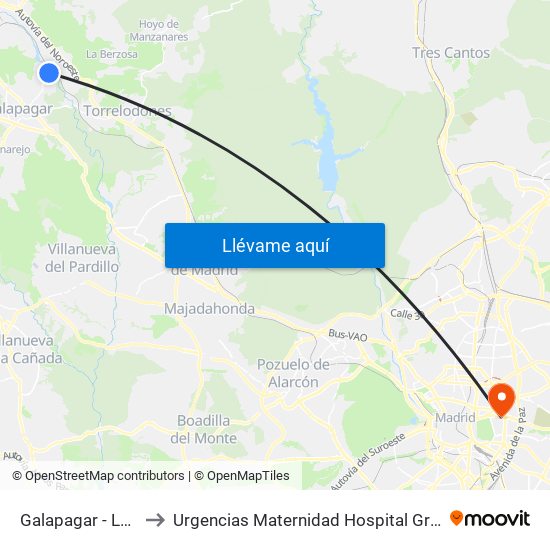 Galapagar - La Navata to Urgencias Maternidad Hospital Gregorio Marañón map