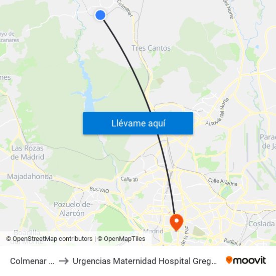 Colmenar Viejo to Urgencias Maternidad Hospital Gregorio Marañón map