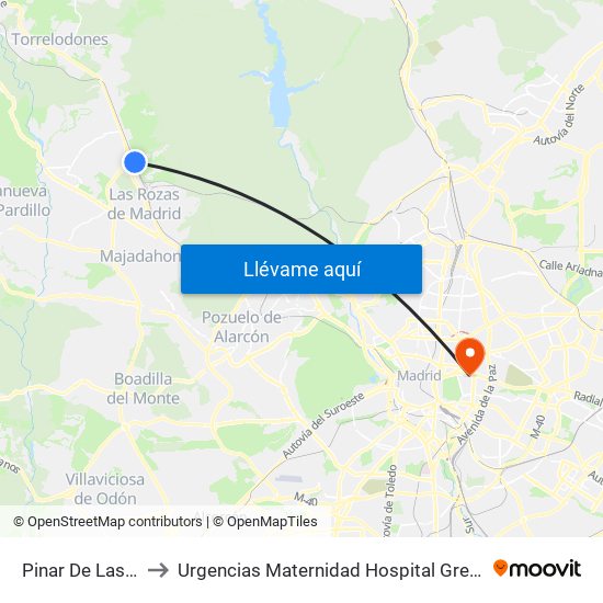 Pinar De Las Rozas to Urgencias Maternidad Hospital Gregorio Marañón map