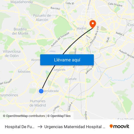 Hospital De Fuenlabrada to Urgencias Maternidad Hospital Gregorio Marañón map