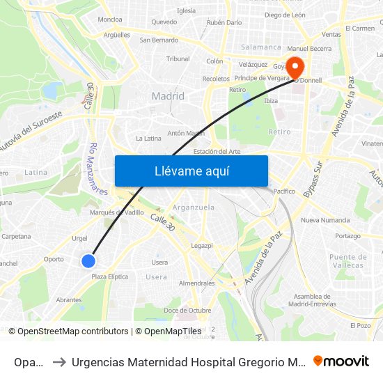 Opañel to Urgencias Maternidad Hospital Gregorio Marañón map
