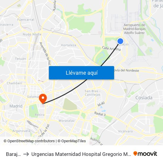 Barajas to Urgencias Maternidad Hospital Gregorio Marañón map