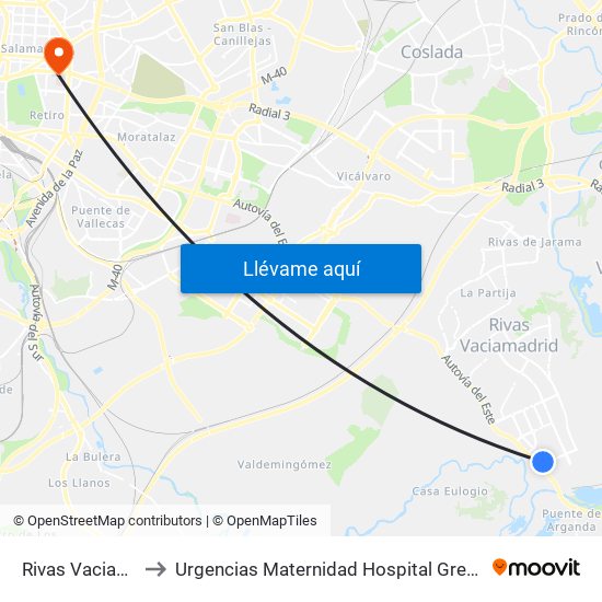 Rivas Vaciamadrid to Urgencias Maternidad Hospital Gregorio Marañón map