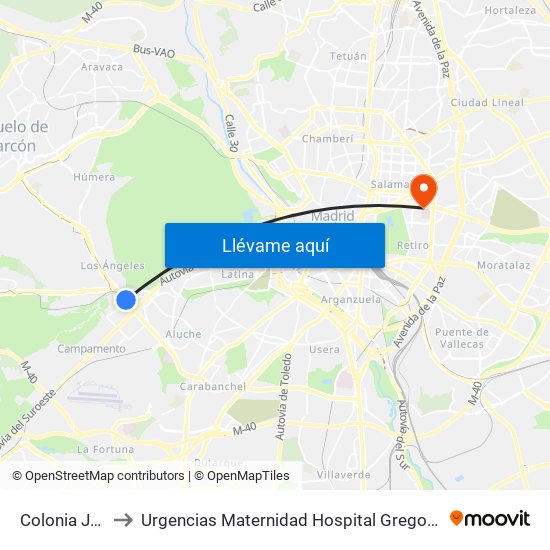 Colonia Jardín to Urgencias Maternidad Hospital Gregorio Marañón map