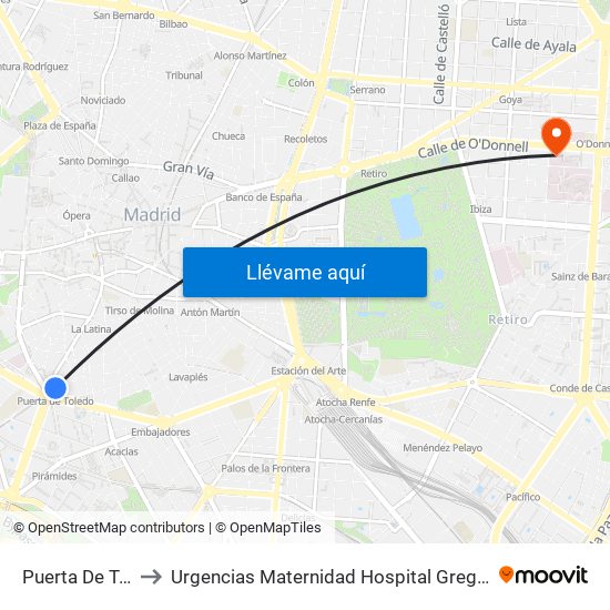 Puerta De Toledo to Urgencias Maternidad Hospital Gregorio Marañón map