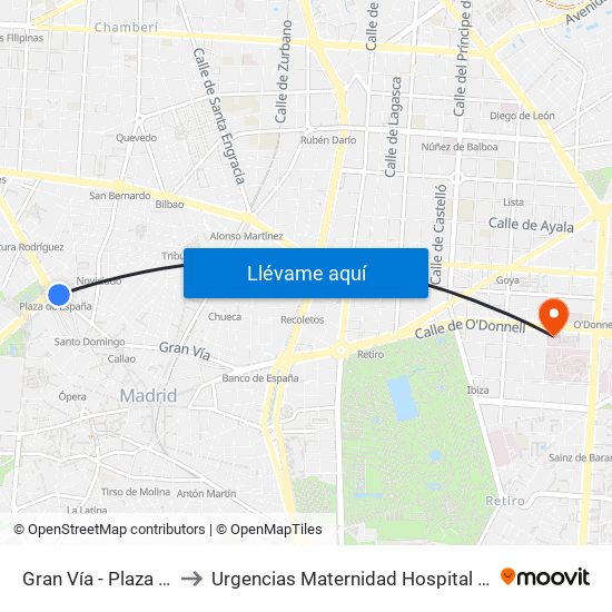 Gran Vía - Plaza De España to Urgencias Maternidad Hospital Gregorio Marañón map