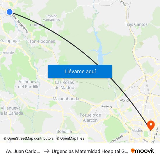 Av. Juan Carlos I - Zoco to Urgencias Maternidad Hospital Gregorio Marañón map