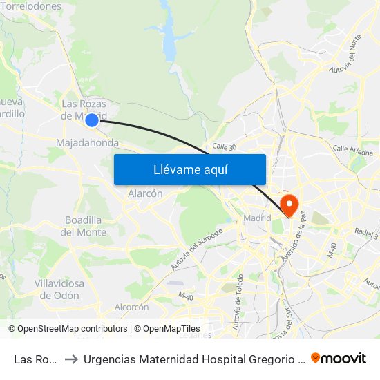 Las Rozas to Urgencias Maternidad Hospital Gregorio Marañón map