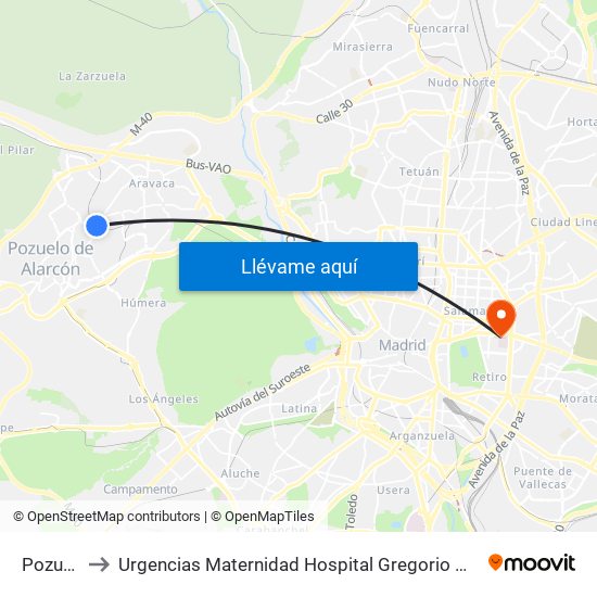 Pozuelo to Urgencias Maternidad Hospital Gregorio Marañón map