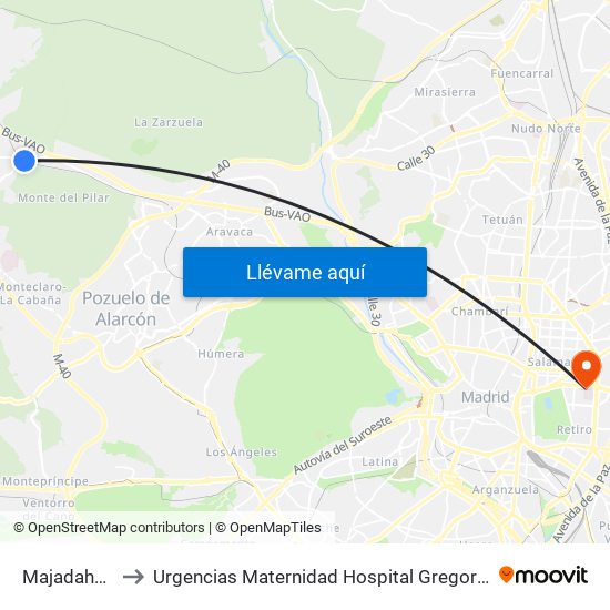 Majadahonda to Urgencias Maternidad Hospital Gregorio Marañón map