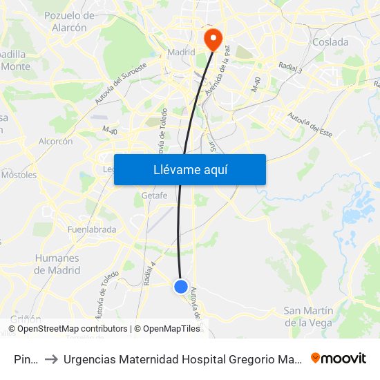 Pinto to Urgencias Maternidad Hospital Gregorio Marañón map